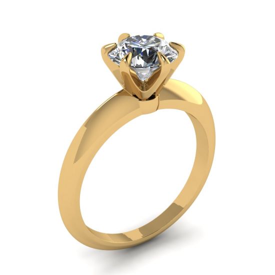 Anillo de compromiso de 6 puntas con diamantes redondos en oro amarillo,  Ampliar imagen 4