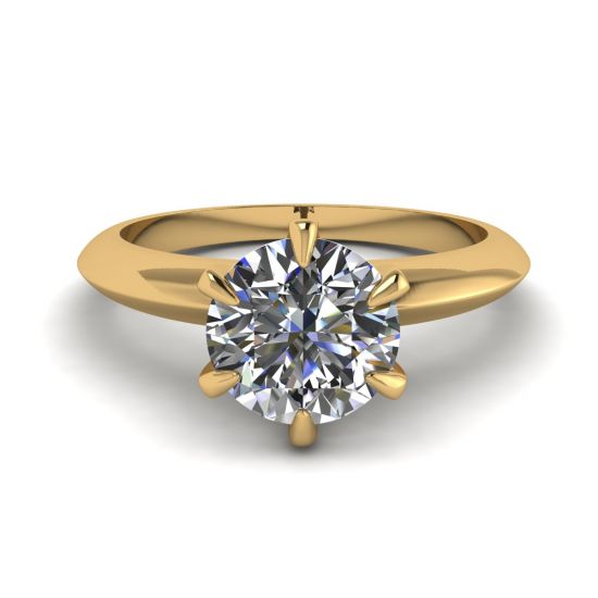 Anillo de compromiso de 6 puntas con diamantes redondos en oro amarillo, Ampliar imagen 1