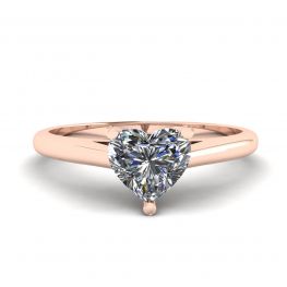 Anillo clásico con solitario de diamante y corazón en oro rosa