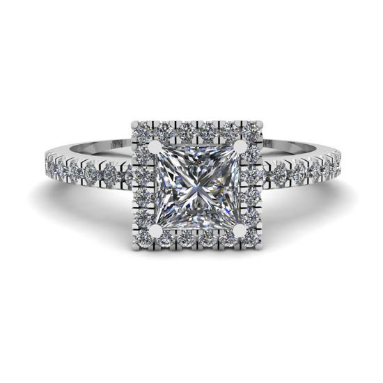 Anillo de compromiso de diamantes con halo flotante de talla princesa, Image 1