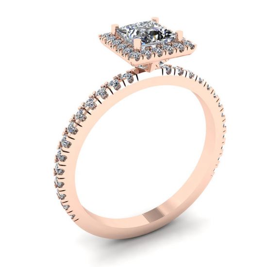 Anillo de compromiso con halo flotante de diamantes de talla princesa en oro rosado,  Ampliar imagen 4