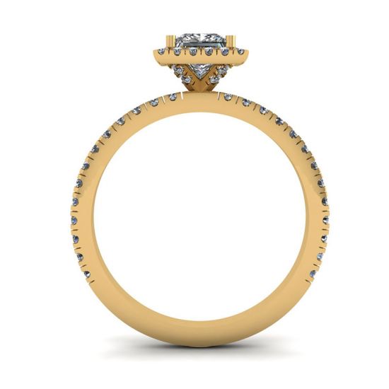 Anillo de compromiso con halo flotante de diamantes de talla princesa en oro amarillo,  Ampliar imagen 2