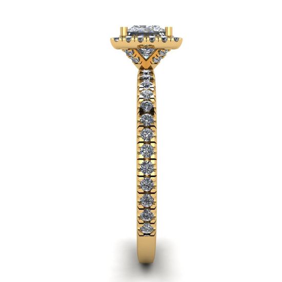Anillo de compromiso con halo flotante de diamantes de talla princesa en oro amarillo,  Ampliar imagen 3