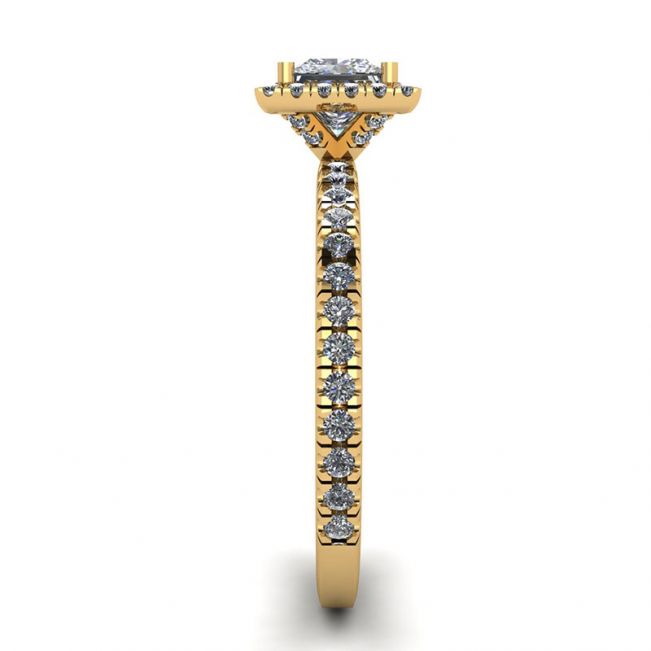 Anillo de compromiso con halo flotante de diamantes de talla princesa en oro amarillo - Photo 2