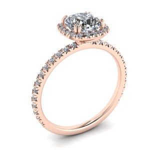 Anillo de compromiso con halo de diamantes de talla cojín en oro rosado - Photo 3