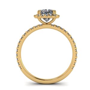 Anillo de compromiso con halo de diamantes de talla cojín en oro amarillo - Photo 1
