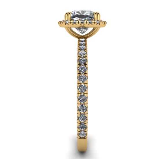 Anillo de compromiso con halo de diamantes de talla cojín en oro amarillo, More Image 1
