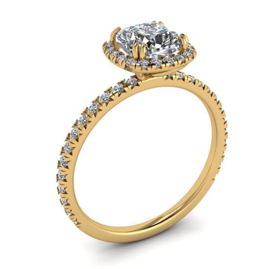 Anillo de compromiso con halo de diamantes de talla cojín en oro amarillo,  Ampliar imagen 4