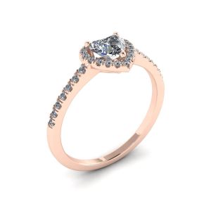 Anillo de compromiso con halo de diamantes y corazón en oro rosa - Photo 3