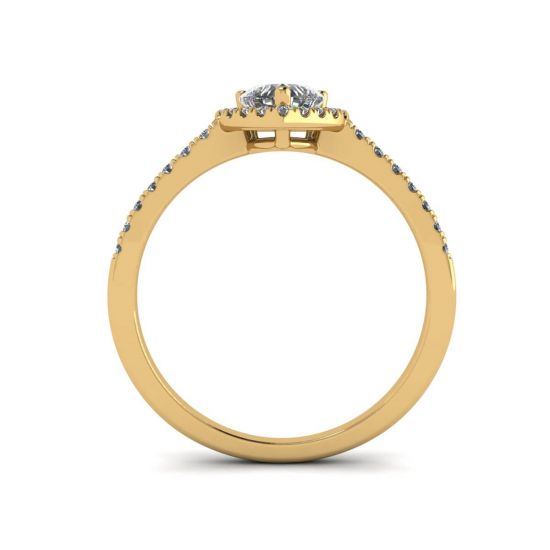 Anillo de compromiso con halo de diamantes y corazón en oro amarillo,  Ampliar imagen 2