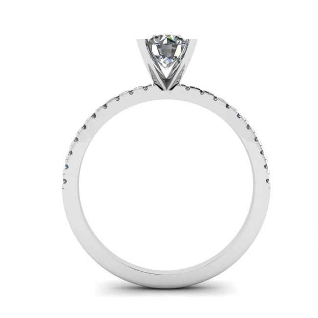 Anillo clásico redondo de diamantes con pavé lateral fino en oro blanco - Photo 1