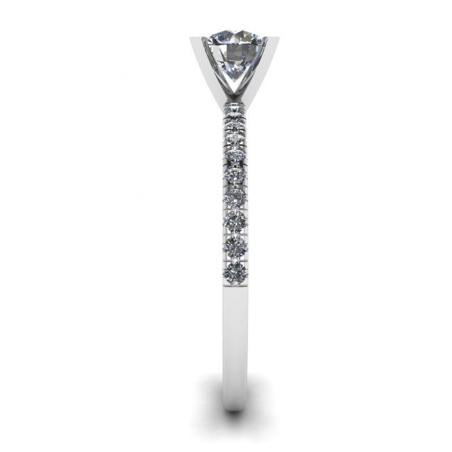 Anillo clásico redondo de diamantes con pavé lateral fino en oro blanco - Photo 2