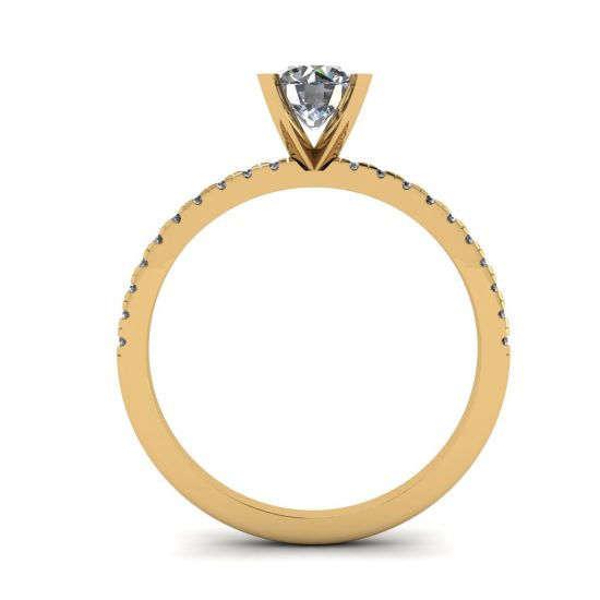 Anillo Clásico Redondo de Diamantes con pavé lateral fino en Oro Amarillo,  Ampliar imagen 2