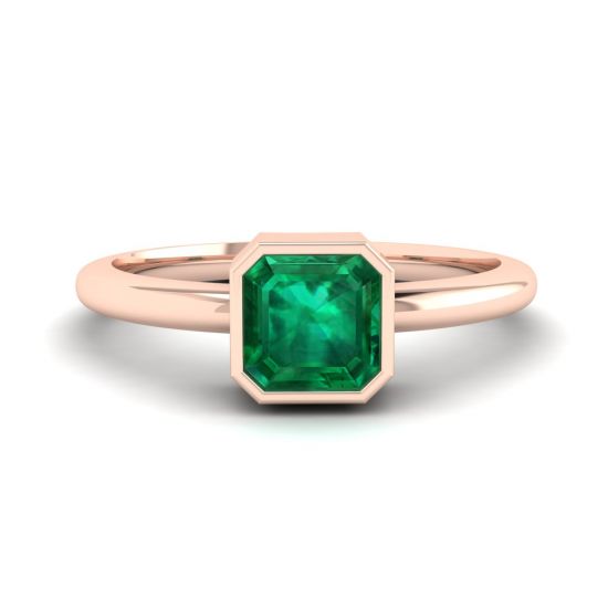 Elegante anillo de esmeralda cuadrada en oro rosa de 18 quilates, Ampliar imagen 1