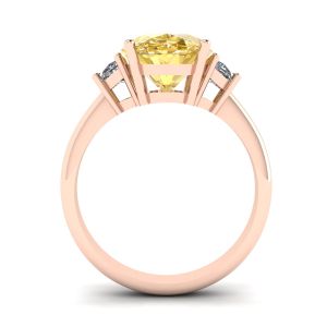 Diamante amarillo ovalado con media luna lateral Diamantes blancos Oro rosado - Photo 1