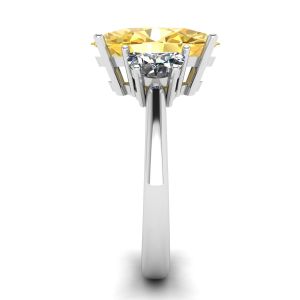 Anillo Diamante Amarillo Ovalado con Media Luna Lateral Diamantes Blancos Oro Blanco - Photo 2