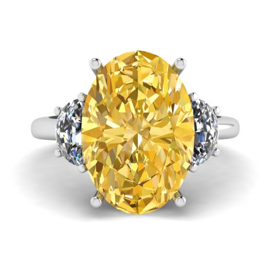 Anillo Diamante Amarillo Ovalado con Media Luna Lateral Diamantes Blancos Oro Blanco, Ampliar imagen 1