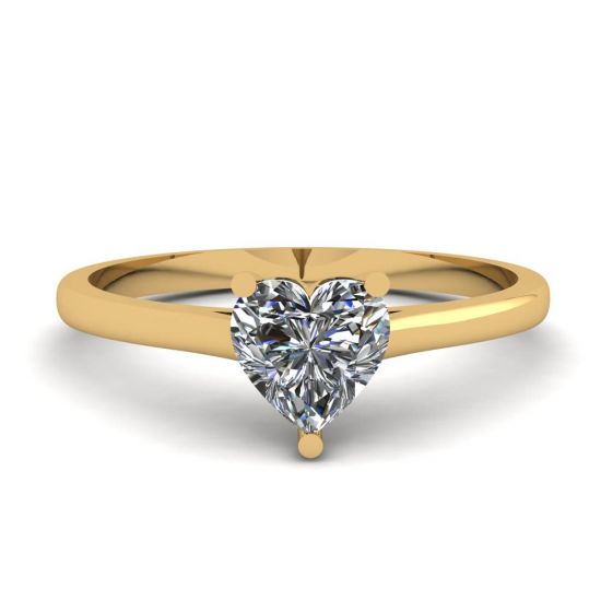 Anillo Plano Simple con Diamante Corazón Oro Amarillo, Image 1