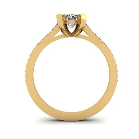 Anillo de diseño con diamante redondo y pavé en oro amarillo de 18 quilates, More Image 0