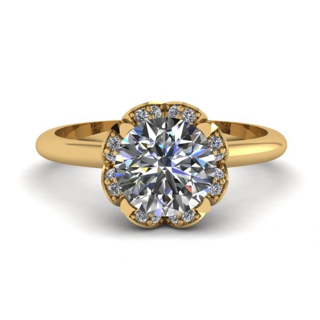 Anillo Cojín Flor Encaje Diamantes Oro Amarillo