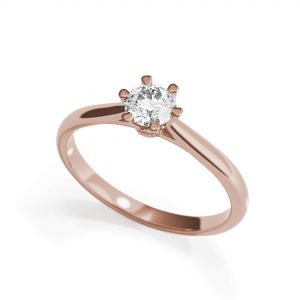 Anillo de compromiso de 6 puntas con corona de diamantes en oro rosado - Photo 3
