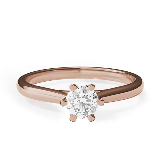 Anillo de compromiso de 6 puntas con corona de diamantes en oro rosado, Ampliar imagen 1