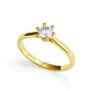 Anillo de compromiso de 6 puntas con corona de diamantes en oro amarillo - Photo 3