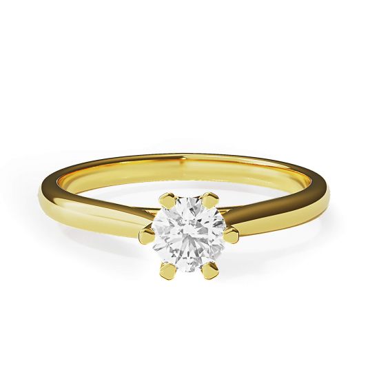 Anillo de compromiso de 6 puntas con corona de diamantes en oro amarillo, Ampliar imagen 1
