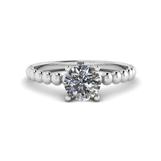Solitario de diamantes redondos en anillo con cuentas en oro blanco, Ampliar imagen 1