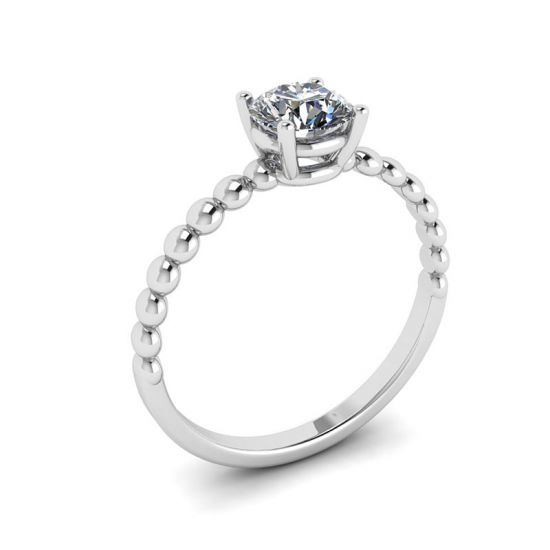 Solitario de diamantes redondos en anillo con cuentas en oro blanco,  Ampliar imagen 4