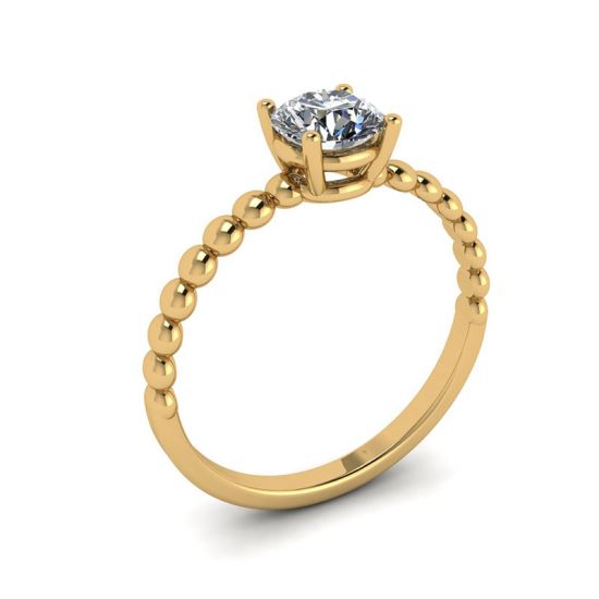Solitario de diamantes redondos en anillo con cuentas en oro amarillo,  Ampliar imagen 4