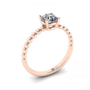 Solitario de diamantes redondos en anillo con cuentas en oro rosado - Photo 3