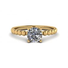 Solitario de diamantes redondos en anillo con cuentas en oro amarillo