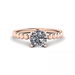 Solitario de diamantes redondos en anillo con cuentas en oro rosado
