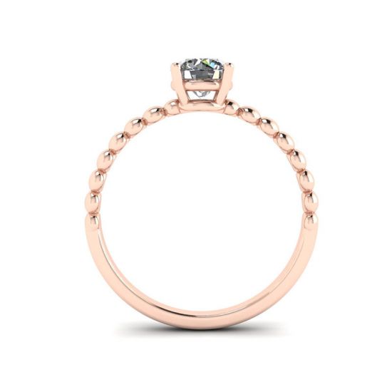 Solitario de diamantes redondos en anillo con cuentas en oro rosado, More Image 0