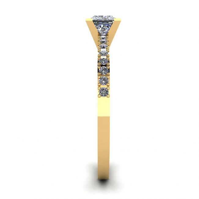 Anillo de diamantes talla princesa en V con pavé lateral en oro amarillo - Photo 2