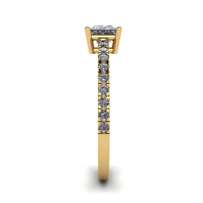 Anillo de diamantes talla princesa con pavé lateral en oro amarillo de 18 quilates - Photo 2