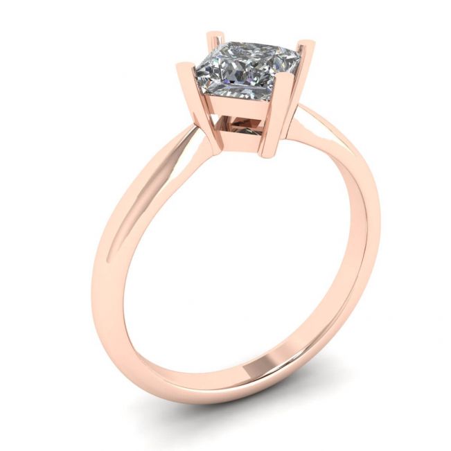 Anillo Solitario Rombo Diamante Talla Princesa Oro Rosa - Photo 3