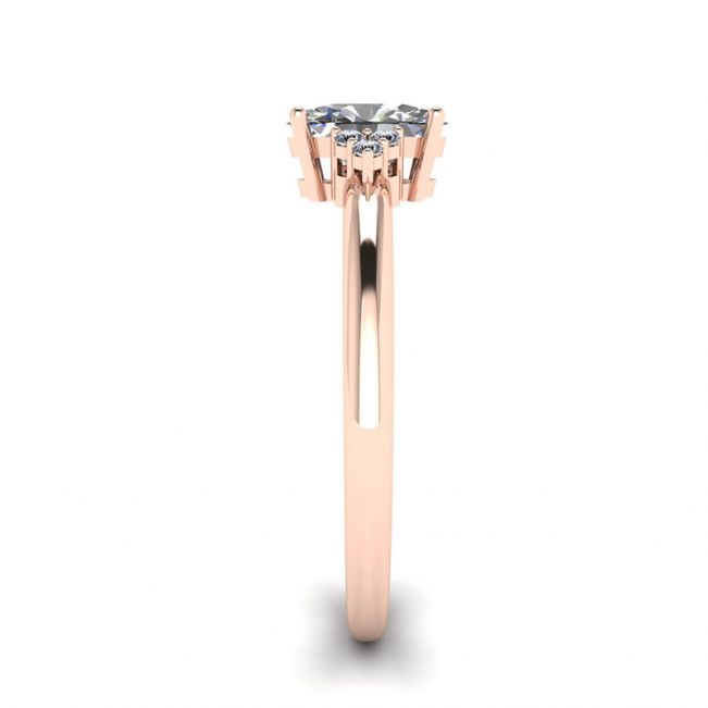 Anillo de diamantes ovalados con 3 diamantes laterales en oro rosa - Photo 2