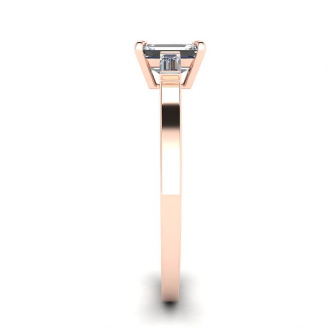 Anillo de diamantes de talla baguette lateral y talla esmeralda en oro rosa - Photo 2
