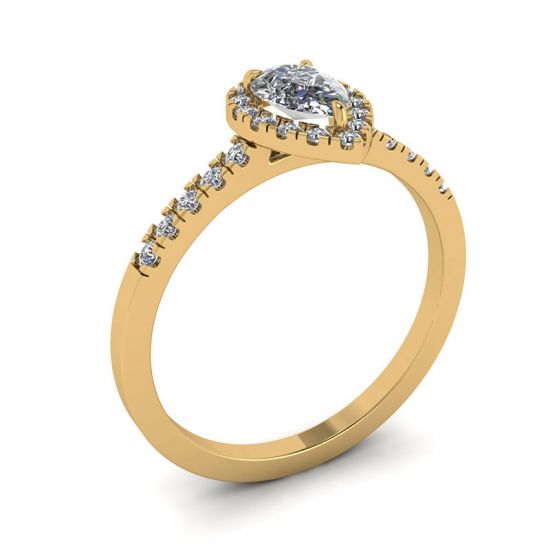Anillo en forma de pera con halo de diamantes en oro amarillo de 18 k,  Ampliar imagen 4