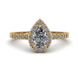 Anillo en forma de pera con halo de diamantes en oro amarillo de 18 k