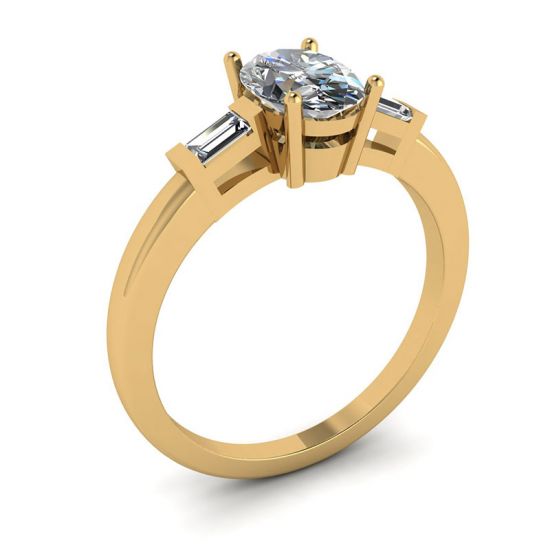 Anillo Baguettes Laterales con Diamantes Ovalados en Oro Amarillo,  Ampliar imagen 4