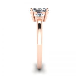 Anillo de oro rosa con diamantes laterales baguettes ovalados - Photo 2
