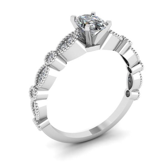 Anillo Estilo Romántico con Diamantes Ovalados en Oro Blanco,  Ampliar imagen 4