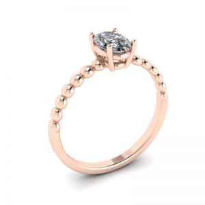 Diamante ovalado en anillo de oro rosado de 18 quilates con cuentas - Photo 3