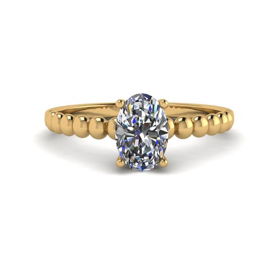 Diamante ovalado en anillo de oro amarillo de 18 quilates con cuentas, Image 1