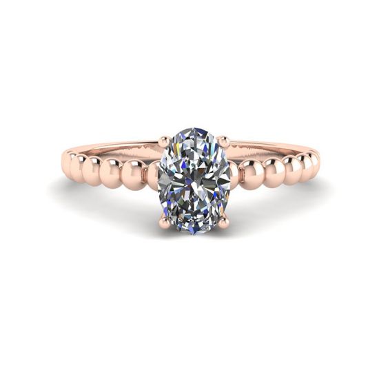 Diamante ovalado en anillo de oro rosado de 18 quilates con cuentas, Ampliar imagen 1