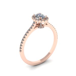 Anillo Halo de diamantes de talla ovalada en oro rosado de 18 quilates - Photo 3