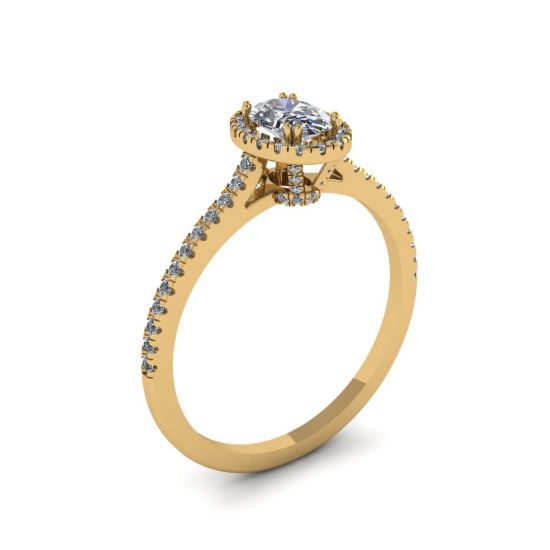Anillo Halo de diamantes de talla ovalada en oro amarillo de 18 quilates,  Ampliar imagen 4